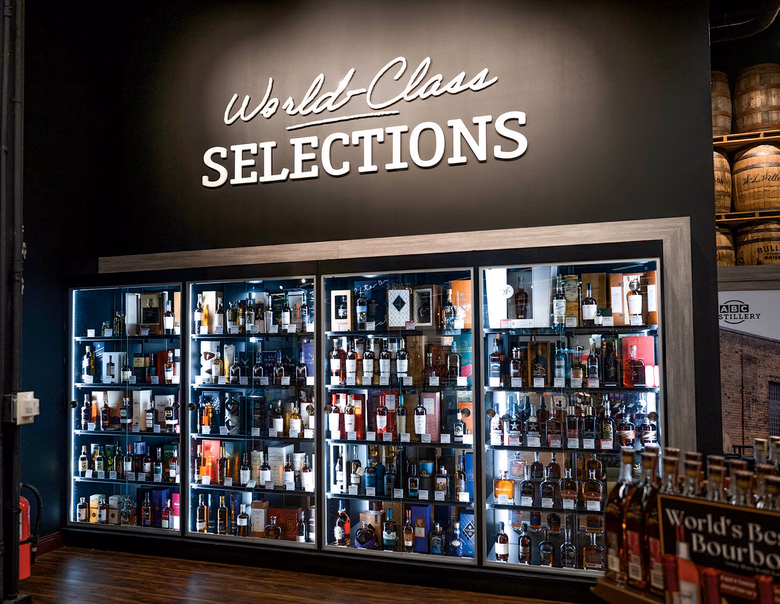 The World-Class Selections whiskey wall at ABC Fine Wine & Spirits